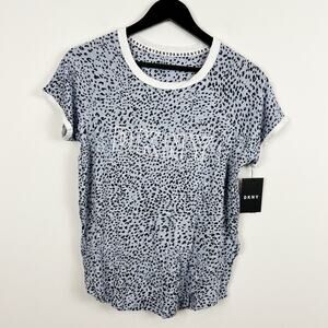 DKNY Women's Blue Animal Print Short Sleeve Pajama Top Size Medium